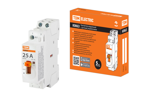 TDM Контактор модульный с ручным управлением КМ63/2-25 2НО 230В АС SQ0213-0100