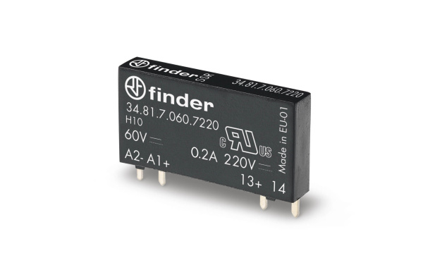 Finder Ультратонкое твердотельное реле; монтаж на печатную плату; выход 0,2A(220В DC); вход 60В DC; влагозащита RTIII 348170607220 Finder Ультратонкое твердотельное реле; монтаж на печатную плату; выход 0,2A(220В DC); вход 60В DC; влагозащита RTIII 348170607220
