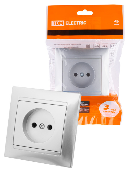 TDM Розетка 2П 10А 250В серебр. металлик "Лама" SQ1815-0222