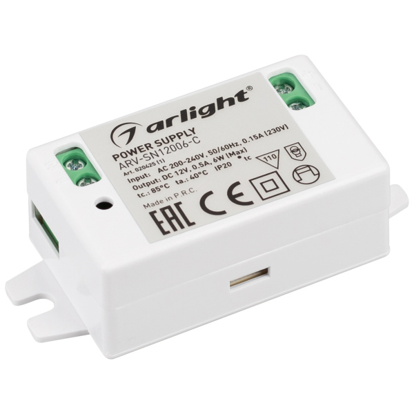 Arlight Блок питания ARV-SN12006-C (12V, 0.5A, 6W) (IP20 Пластик, 3 года) 020425(1)