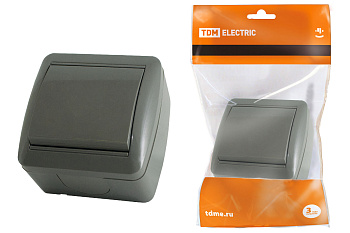 TDM Выключатель 1-кл. открытой установки IP44 10А серый "Селигер" SQ1818-0101