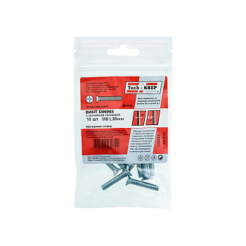 Tech-Krep Винт DIN965 с потайной головкой оцинк. М6х30 (10 шт) - пакет 103002