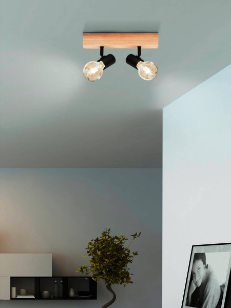 Купить Eglo 98112 Светильник на балке TOWNSHEND 3, 2x60W(E27), дуб/черный