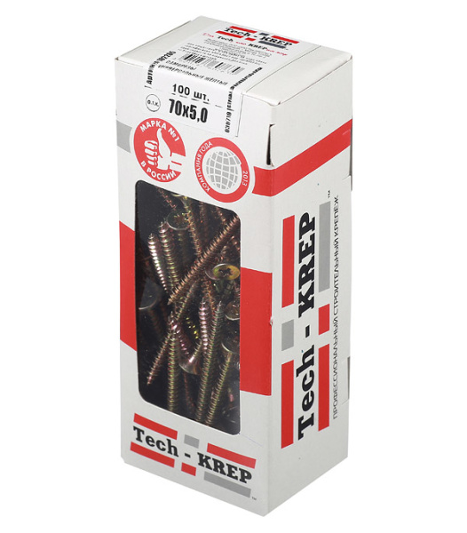 Tech-Krep Саморезы универсальные  70х5,0 мм (100 шт) желтые - коробка с ок. 102265
