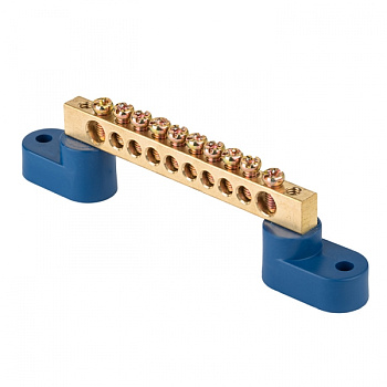 EKF PROxima Шина "0" N (6х9мм) 10 отверстий латунь 2 синих угловых изолятора