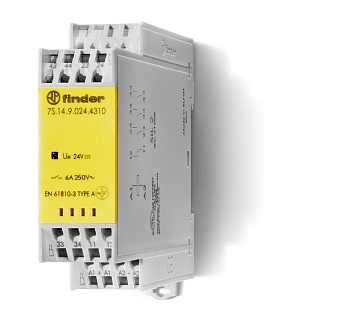 Finder Модульное электромеханическое реле безопасности (реле с принудительным управлением контактами); 3NO+1NC 6A; контакты AgSnO2; катушка 24В DC; бе 7S1490244310T