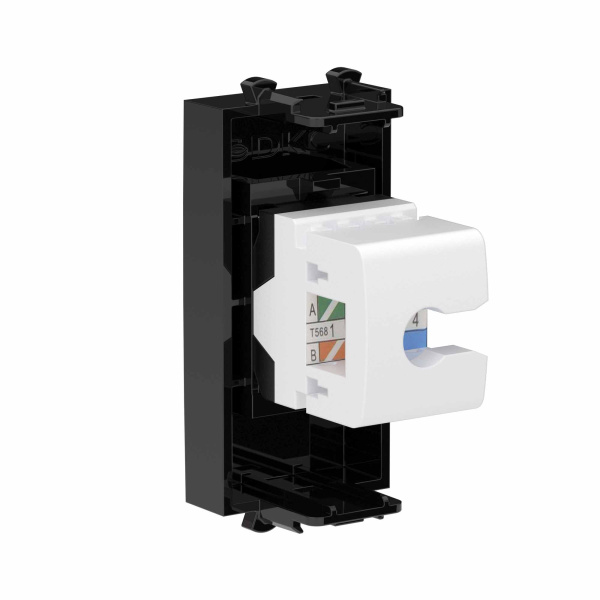 Купить DKC Компьютерная розетка RJ-45 без шторки модульная, кат.6А, "Avanti", "Черный квадрат", 1 модуль