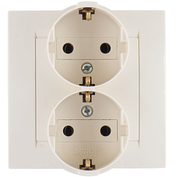 Simon 15 Бежевая Розетка 2-ая с/з литая (в сборе с рамкой) 1590459-031