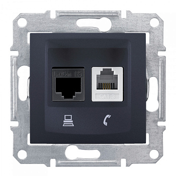 SE Sedna Графит Розетка 2-ая ТЛФ + компьютерная кат.6 UTP (RJ11+RJ45) SDN5200170