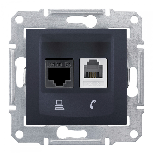 SE Sedna Графит Розетка 2-ая ТЛФ + компьютерная кат.6 UTP (RJ11+RJ45) SDN5200170