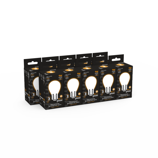 Gauss Лампа Filament Шар 9W 590lm 3000К Е27 milky LED 105202109 Купить Gauss Лампа Filament Шар 9W 590lm 3000К Е27 milky LED 105202109