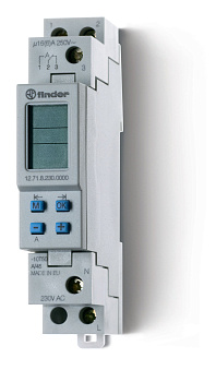 Finder Реле времени цифровое недельное; программируется ПК (012.00); монтаж на рейку 35мм; 1СO 16A; питание 230В АC; ширина 17.8мм; степень защиты IP2 127182300000