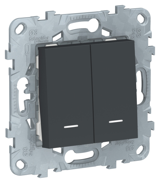 Купить SE Unica New Антрацит Переключатель 2-клавишный, 2 модуля,с подсветкой, 2 х сх.6а NU521354N