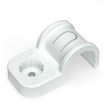 Промрукав Крепеж-скоба пластиковая односторонняя для прямого монтажа атмосферостойкая белая в п/э d16 мм (50шт/750шт уп/кор) PR13.0376