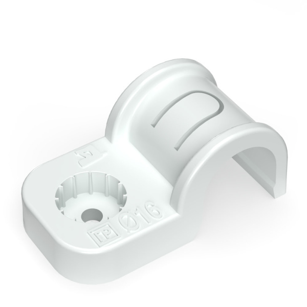 Промрукав Крепеж-скоба пластиковая односторонняя для прямого монтажа атмосферостойкая белая в п/э d16 мм (50шт/750шт уп/кор) PR13.0376