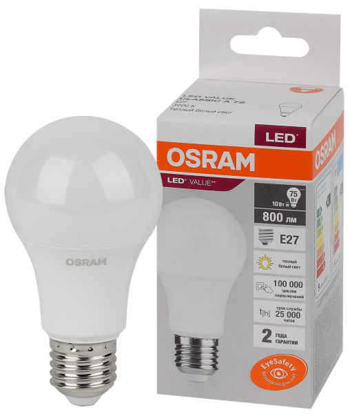 Osram LVCLA75 10SW/830 230V E27 10X1 4058075578821