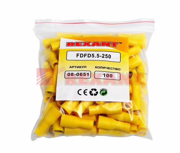 Купить Клемма плоская полностью изолированная гнездо - 7.4мм 4-6мм² (РППи-м 6.0-(6.3)) Rexant 08-0651