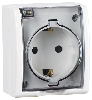 Simon 15 Aqua Белая Розетка 1-ая с/з с крышкой наружная, IP54 1594445-030