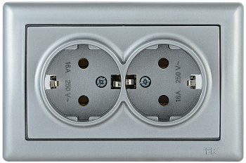 IEK РС21-1-0-БС Розетка 2-ая с з/к 16А BOLERO серебряный ERB21-K23-16