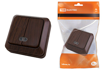 TDM Выключатель 2-кл. открытой установки с подсветкой IP20 10А, бук "Ладога" SQ1801-0030