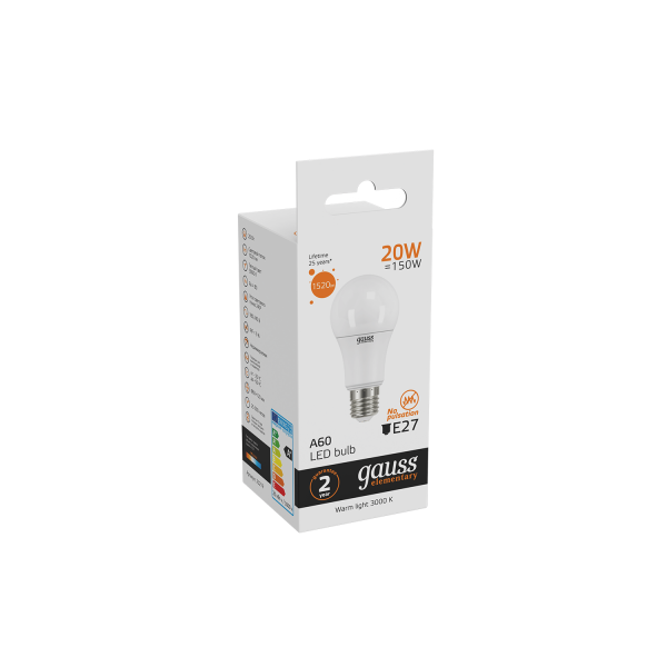 Купить Gauss Лампа Elementary A60 20W 1520lm 3000K E27 LED 23219
