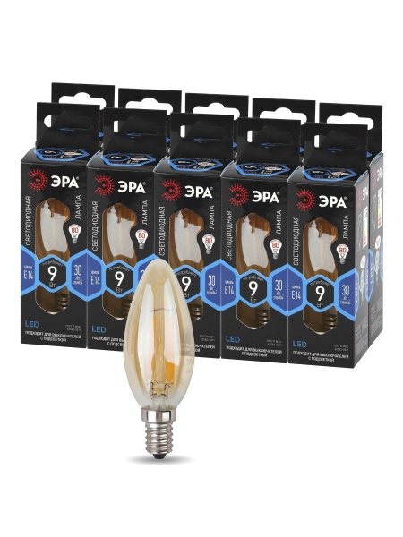 ЭРА F-LED B35-9W-840-E14 gold (филамент, свеча золот, 9Вт, нетр, E14)