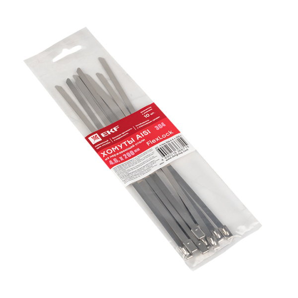 Купить EKF PROxima Хомут AISI 304 из нержавеющей стали, 4.6x200 (10 шт.) FlexLock