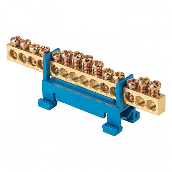 EKF PROxima Шина "0" N (6х9мм) 14 отверстий латунь синий изолятор тип "Стойка" на DIN-рейку розничный стикер