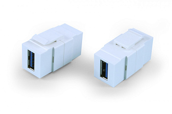Hyperline KJ1-USB-A3-WH Вставка формата Keystone Jack с проходным адаптером USB 3.0 (Type A), ROHS, белая 247150