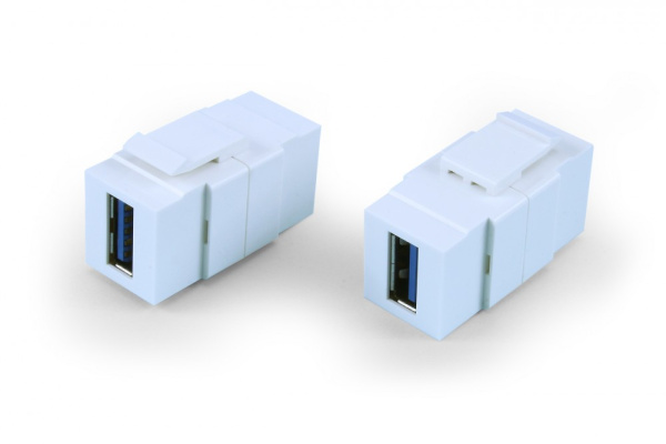 Hyperline KJ1-USB-A3-WH Вставка формата Keystone Jack с проходным адаптером USB 3.0 (Type A), ROHS, белая 247150