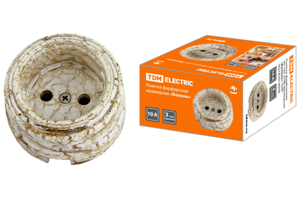 TDM Розетка фарфоровая 2П 10А 250В мраморная «Болонь» SQ1820-0006