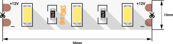 SWG Лента светодиодная стандарт 5630, 60 LED/м, 12 Вт/м, 12В , IP20, Цвет: Теплый белый SWG660-12-12-WW
