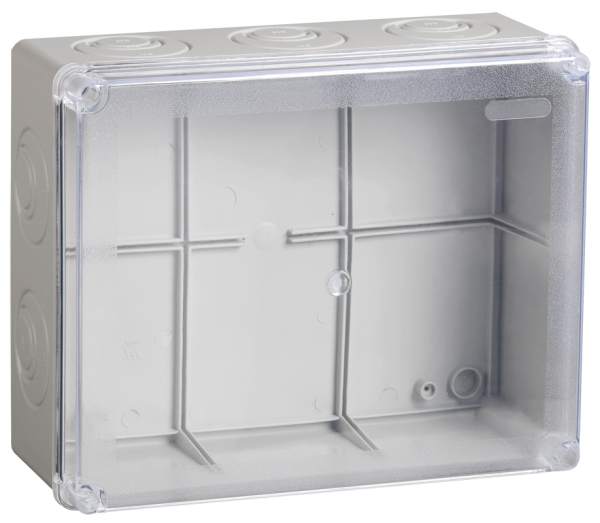 Купить IEK Коробка КМ41330 распаячная для о/п 100х100х50 мм IP55 (RAL7035, гермовводы PG9 5 шт)