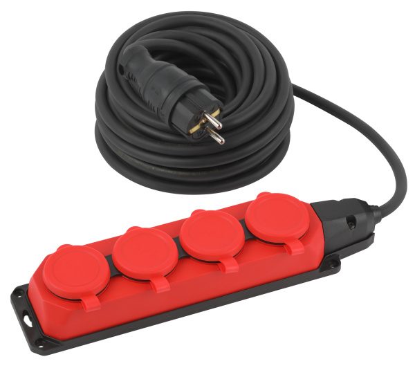 ЭРА Удлинитель силовой ЭРА UK-4e-3x1,5-10m-IP44(KG) с заземлением 4 розетки каучук 10м КГ 3х1,5мм2 IP44
