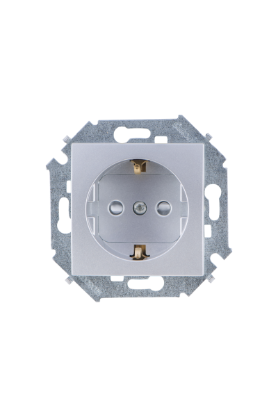 Купить Simon 15 Алюминий Розетка с/з, со шторками, 16А, 250В, винт.зажим 1591443-033