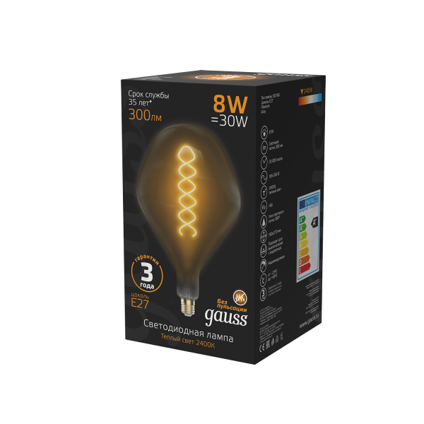 Купить Gauss Лампа Filament SD160 8W 300lm 2400К Е27 gray flexible LED 163802008