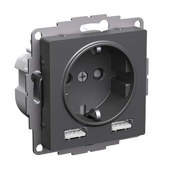 Systeme Electric AtlasDesign Базальт Розетка 16А с 2 USB A+A, 5В/2,4А, 2х5В/1,2А, механизм