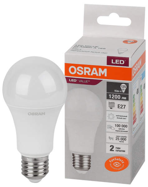Osram LVCLA125 15SW/840 230V E27 10X1 4058075579156
