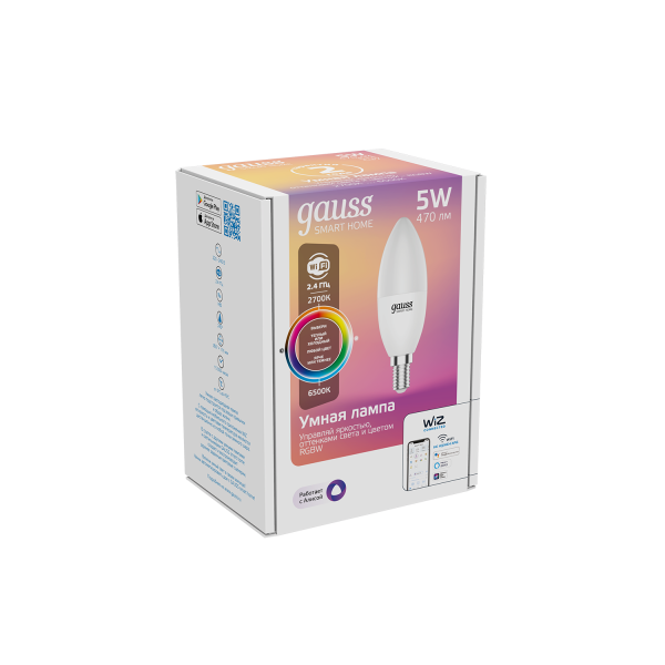 Купить Gauss Лампа Smart Home С37 5W 470lm 2700-6500К Е14 RGBW+изм.цвет.темп.+диммирование LED 1190112