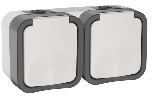 IEK TORS Розетка 2-ая с з/к кр. гориз. 16А IP55 TS222 белый