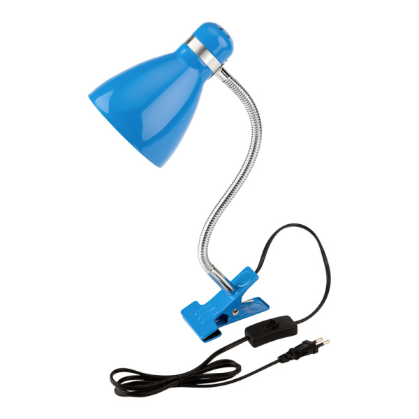 Светильник настольный Моби на металлической стойке с зажимом-прищепкой, с цоколем Е27, 60 Вт, цвет летнее небо Rexant 603-1013