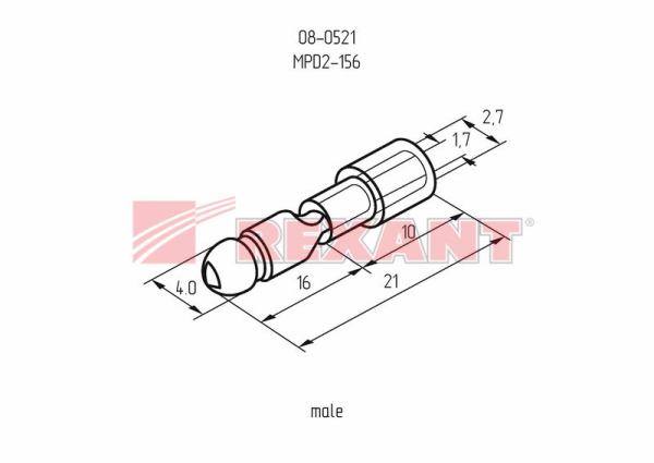 Купить Разъем ШТЕКЕРНЫЙ изолированный штекер - 4мм 1.5-2.5мм² (РШи-п 2.5-4 / РШИп 2-5-4) синий Rexant 08-0521