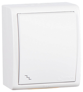 Simon 15 Aqua Белый Переключатель 1-клавишный наружный, IP54 1594201-030