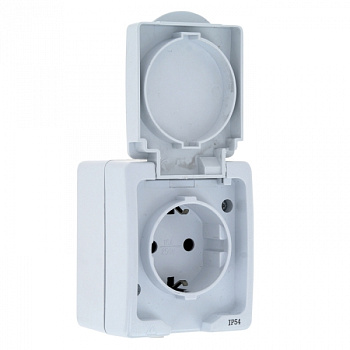 EKF PROxima Венеция Розетка 1-местная 16А с заземлением с крышкой IP54 белый с защ. штор. EVR16-029-10-540