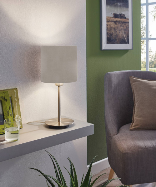 Купить Eglo Лампа настольная PASTERI, 1х60W (E27), Ø180, H400, никель матовый/текстиль, cеро-коричневый 31595