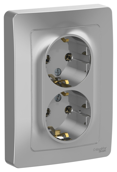 Купить Systeme Electric Blanca внутр Алюминий Розетка 2-ая с/з без шторок, 16А, 250В