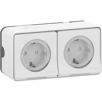 SE Mureva Styl наруж Бел Блок из двух розеток с/з и шторками IP55 MUR39035