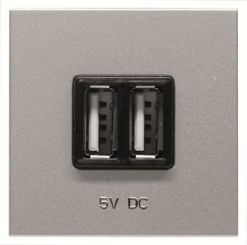 ABB NIE Zenit Серебро Механизм USB зарядного устройства, 2М, 2х750 мА / 1х1500мА 2CLA228500N1301