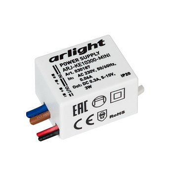 Arlight Блок питания ARJ-KE10300-MINI (3W, 300mA) (IP20 Пластик, 5 лет) 030187