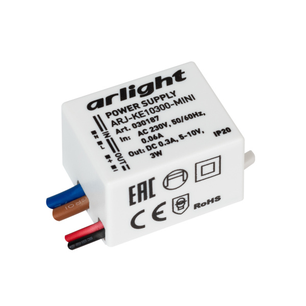 Arlight Блок питания ARJ-KE10300-MINI (3W, 300mA) (IP20 Пластик, 5 лет) 030187